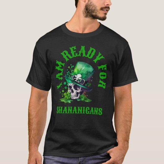 Ierse schedel - Ik ben klaar voor Shenanigans T-shirt (Voorkant)