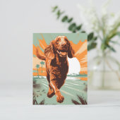 Ierse-setter aan het strand briefkaart (Staand voorkant)