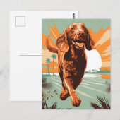 Ierse-setter aan het strand briefkaart (Voorkant / Achterkant)