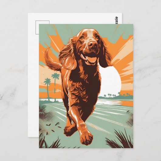 Ierse-setter aan het strand briefkaart (Voorkant / Achterkant)