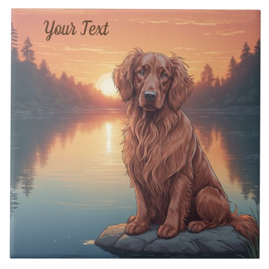 Ierse Setter bij het meer Tegeltje (Voorkant)