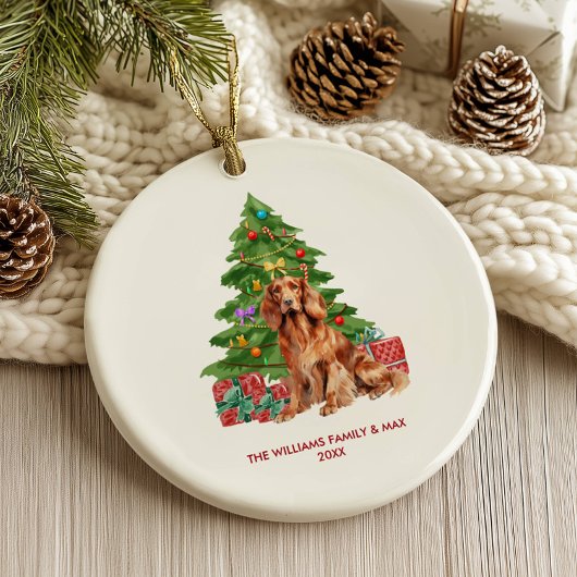 Ierse Setter Dog Gepersonaliseerde Kerst Keramisch Ornament