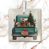 Ierse Setter Dog Retro Truck Kerstmis Glas Ornament