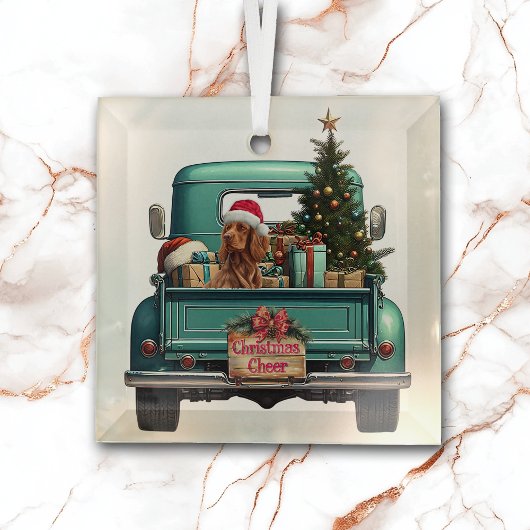 Ierse Setter Dog Retro Truck Kerstmis Glas Ornament