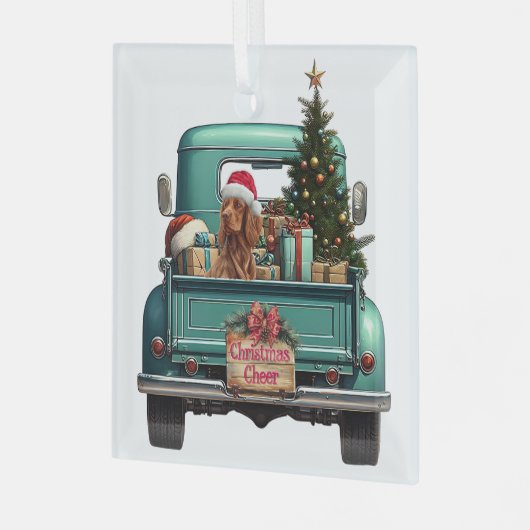 Ierse Setter Dog Retro Truck Kerstmis Glas Ornament (Voorkant links)