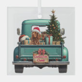 Ierse Setter Dog Retro Truck Kerstmis Glas Ornament (Voorkant)