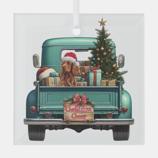 Ierse Setter Dog Retro Truck Kerstmis Glas Ornament (Voorkant)