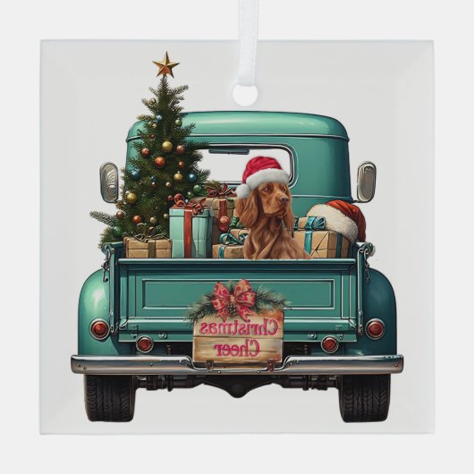 Ierse Setter Dog Retro Truck Kerstmis Glas Ornament (Achterkant)