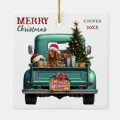 Ierse Setter Dog Retro Truck Kerstmis Keramisch Ornament (Achterkant)