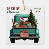 Ierse Setter Dog Retro Truck Kerstmis Keramisch Ornament (Voorkant)
