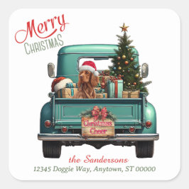 Ierse Setter Dog Retro Truck Kerstmis Vierkante Sticker