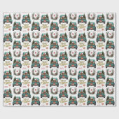 Ierse Setter Dog Retro Truck Monogram Kerstmis Cadeaupapier (Vlak)