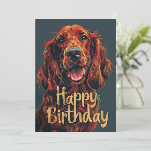 Ierse Setter Gelukkige Verjaardag Feestdagenkaart (Staand voorkant)