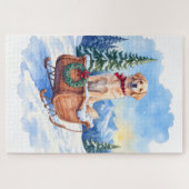 Ierse Setter Geniet Van Kerstslede Rit Winter Legpuzzel (Horizontaal)