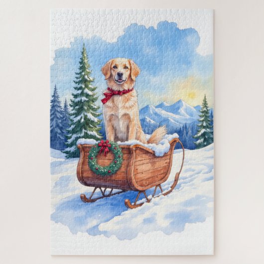 Ierse Setter Geniet Van Kerstslede Rit Winter Legpuzzel (Verticaal)