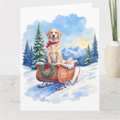 Ierse Setter Genietend van Kerstslede Rit Winter Kaart (Voorkant)