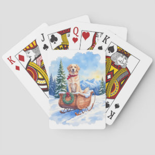 Ierse Setter Genietend van Kerstslighrit Winter Pokerkaarten