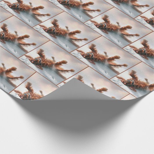 Ierse Setter heeft plezier in de sneeuw Cadeaupapier (Hoek)