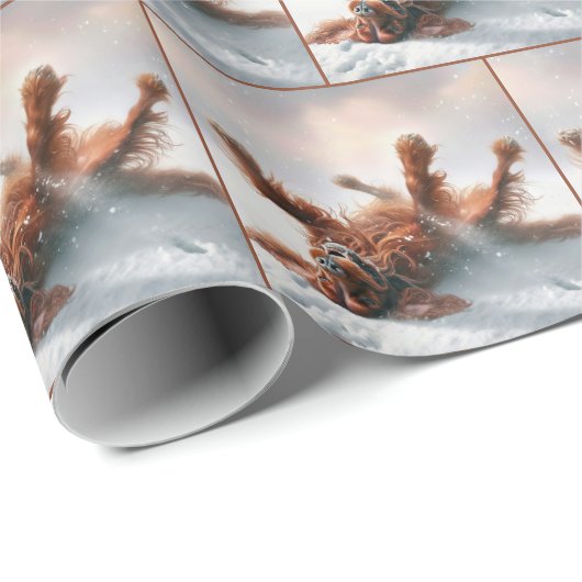 Ierse Setter heeft plezier in de sneeuw Cadeaupapier (Rol Hoek)