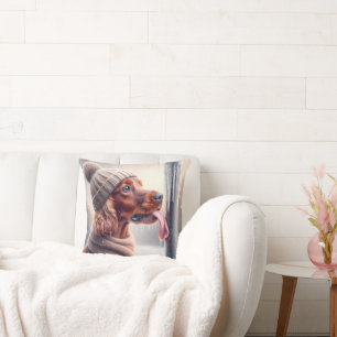 Ierse Setter hond likt een bevroren paal Kussen