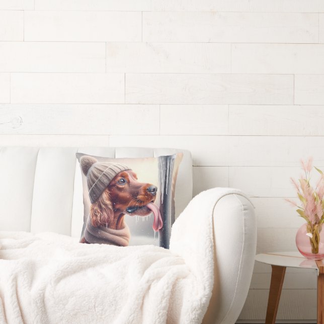 Ierse Setter hond likt een bevroren paal Kussen (Bank)