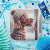 Ierse Setter hond likt een bevroren paal Papieren Bordje (Feest)