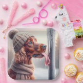 Ierse Setter hond likt een bevroren paal Papieren Bordje (Feest)