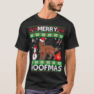 Ierse setter hond Merry Woofmas Kerstkostuum T-shirt