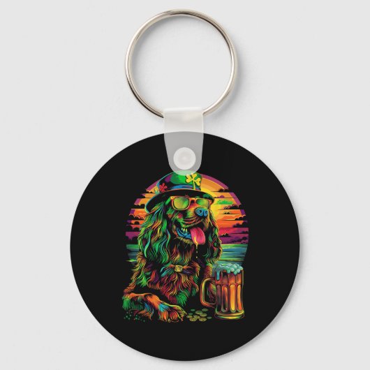 Ierse Setter Hond Zonnigbladeren St. Patrick's Day Sleutelhanger (Voorkant)