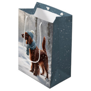 Ierse Setter in Besneeuwd Bos Medium Cadeauzakje