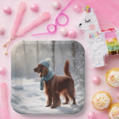 Ierse Setter in de winter Bossen Papieren Bordje (Feest)