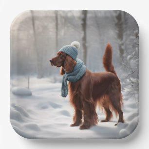 Ierse Setter in de winter Bossen Papieren Bordje