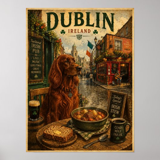 Ierse Setter in Dublin Vintage Reisposter Poster (Voorkant)