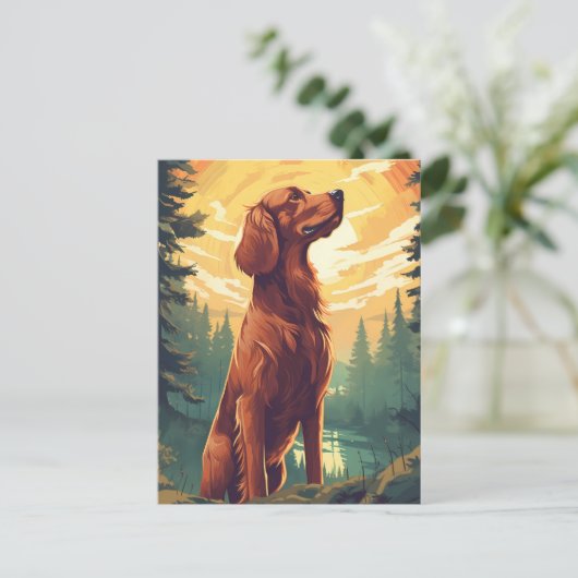 Ierse Setter in het bos tijdens zonsondergang Briefkaart (Staand voorkant)