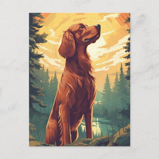 Ierse Setter in het bos tijdens zonsondergang Briefkaart (Voorkant)
