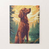 Ierse Setter in het bos tijdens zonsondergang Legpuzzel (Verticaal)