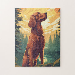 Ierse Setter in het bos tijdens zonsondergang Legpuzzel