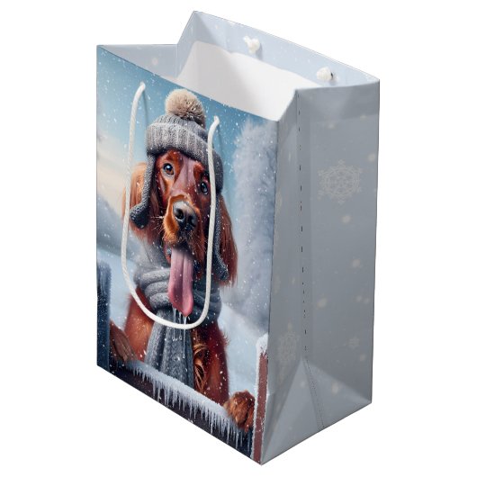 Ierse setter in sneeuwvlokken medium cadeauzakje (Voorkant Gekanteld)