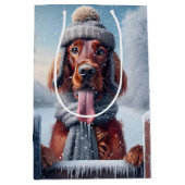 Ierse setter in sneeuwvlokken medium cadeauzakje (Voorkant)