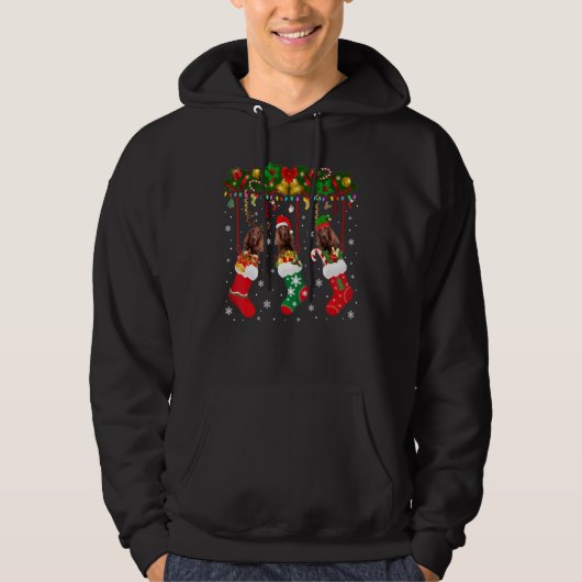 Ierse setter in sok Xmas rendier Santa Elf hond Hoodie (Voorkant)