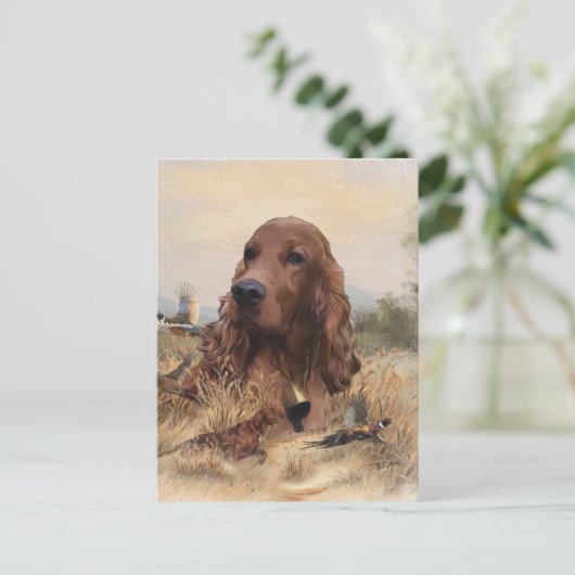 Ierse setter jacht fazant, kunst briefkaart (Staand voorkant)