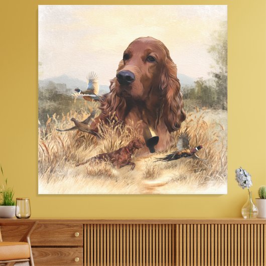 Ierse setter jacht fazant, kunst canvas afdruk (Insitu (Woonkamer))