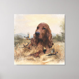 Ierse setter jacht fazant, kunst canvas afdruk