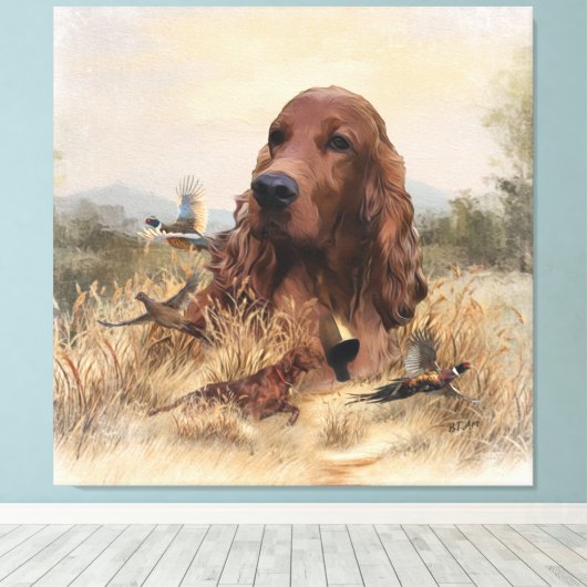 Ierse setter jacht fazant, kunst canvas afdruk (Insitu (Houten vloer))