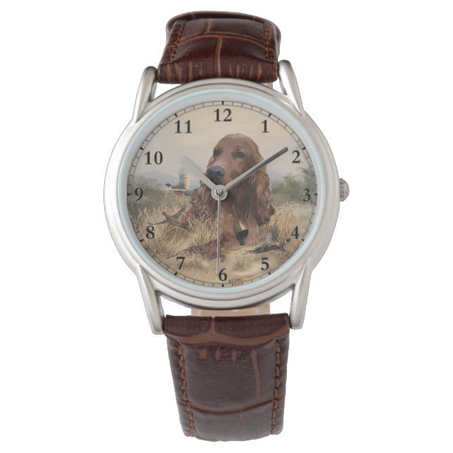 Ierse setter jacht fazant, kunst horloge (Voorkant)