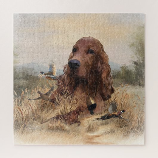Ierse setter jacht fazant, kunst legpuzzel (Verticaal)