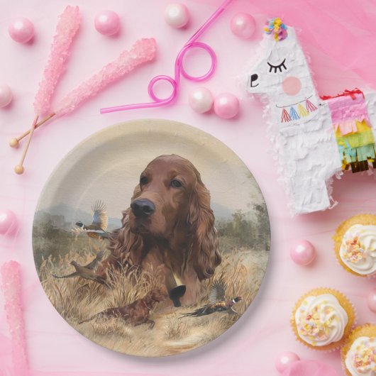 Ierse setter jacht fazant, kunst papieren bordje (Feest)