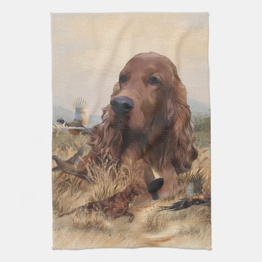 Ierse setter jacht fazant, kunst theedoek (Verticaal)