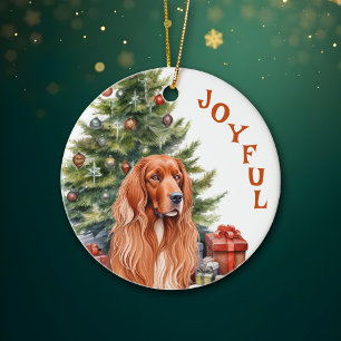 Ierse Setter Joyful Christmas Keramisch Ornament