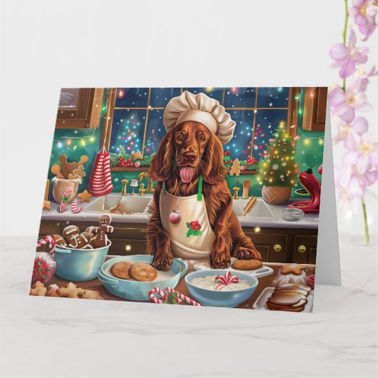 Ierse Setter Kerstbakfeest: Feestelijke Kerst Kaart (Orchidee)